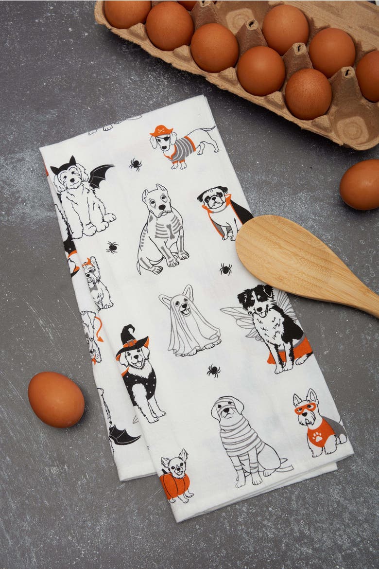 Dogs Halloween 100% Cotton Flour Sack Dishtowel, Alternate, color, White