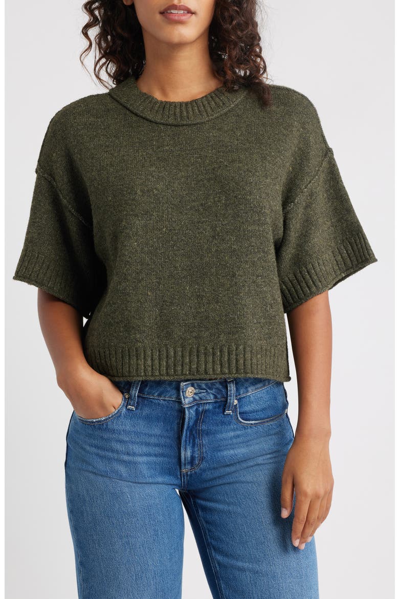 Broome Crop Short Sleeve Sweater, Main, color, OLIVE