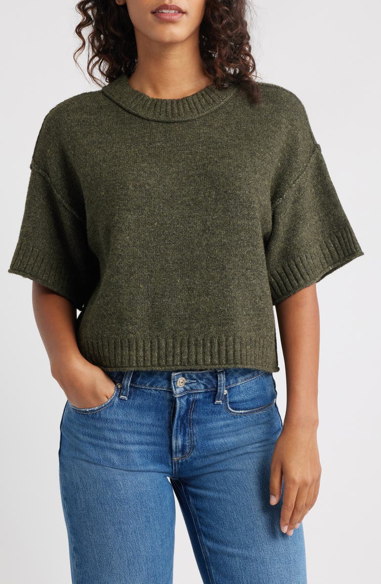 CITY BLUES Broome Crop Short Sleeve Sweater, Main, color, Olive