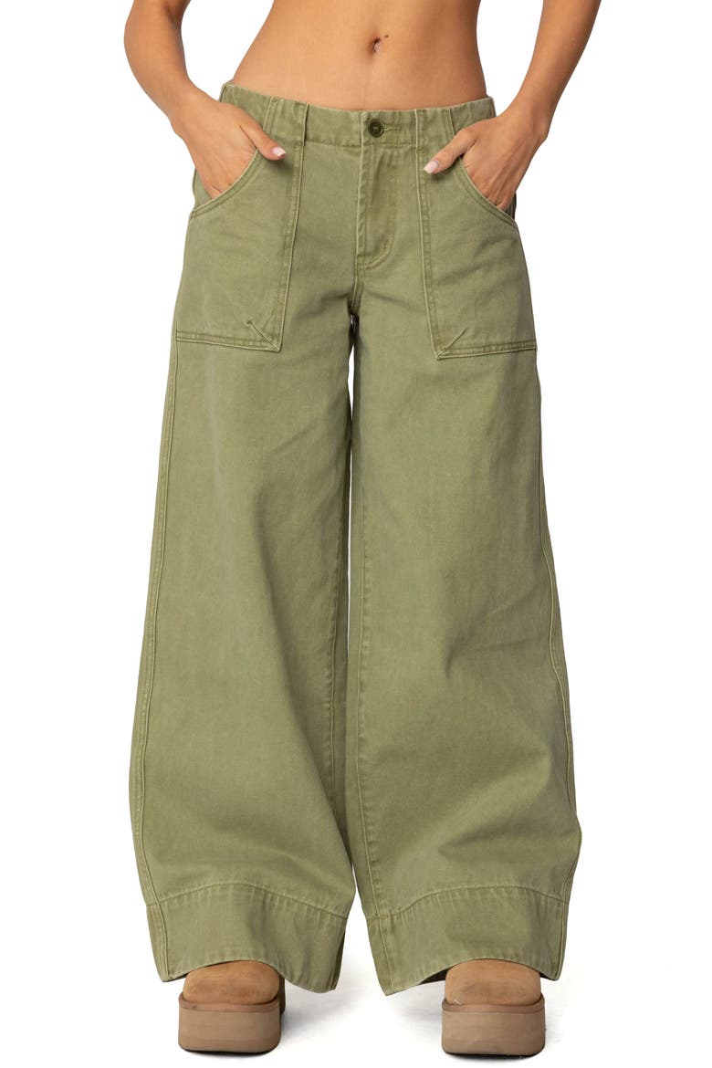 Vivienne Low Rise Baggy Twill Pants, Main, color, OLIVE
