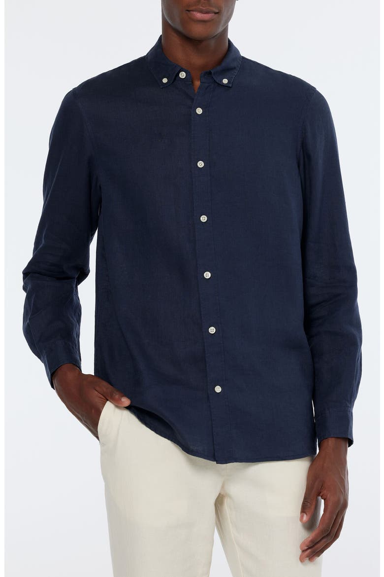 Linen Button-Down Shirt, Main, color, NIGHT