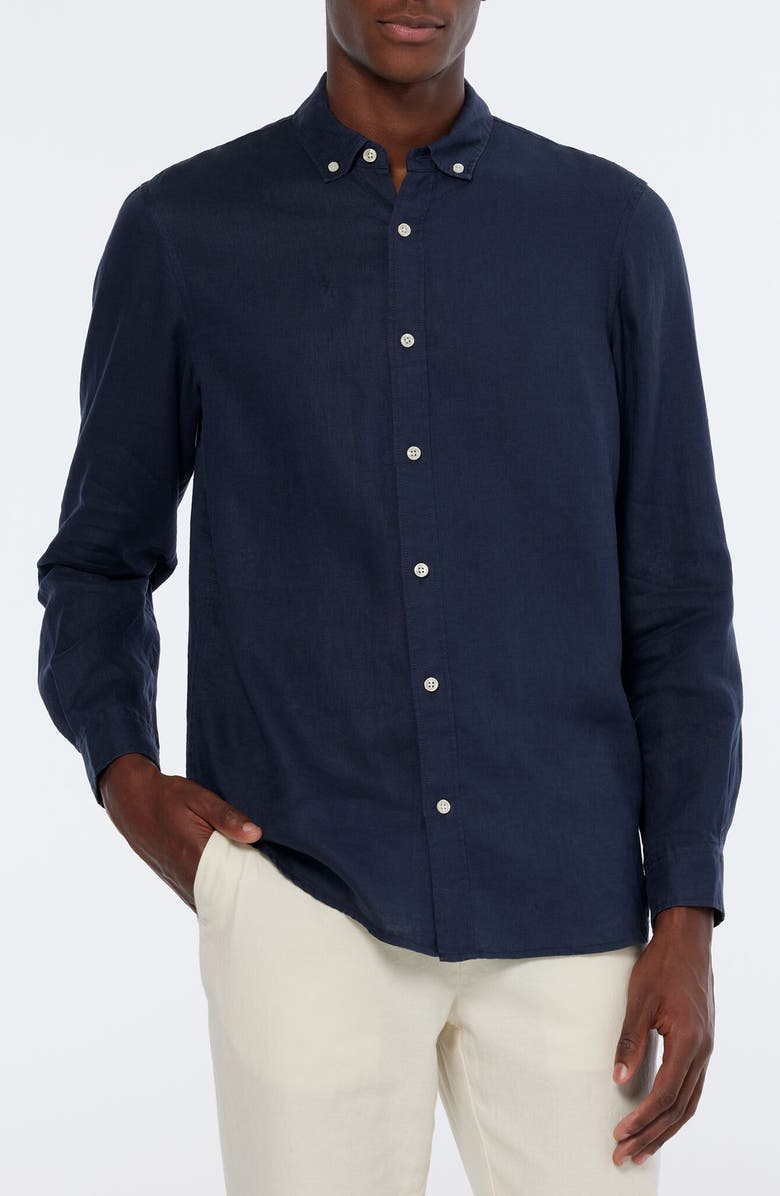 Scotch & Soda Linen Button-Down Shirt, Main, color, Night