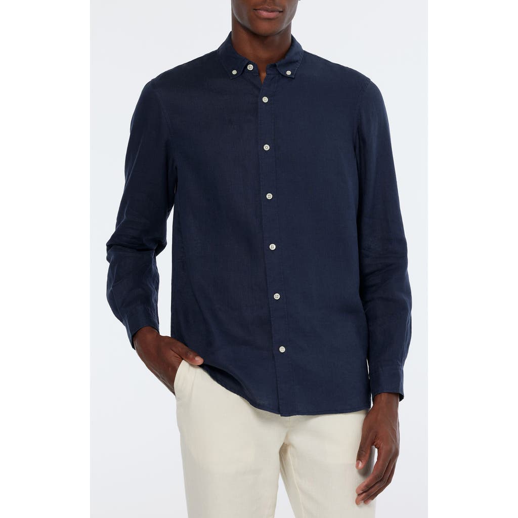 Scotch & Soda Linen Button-down Shirt In Night