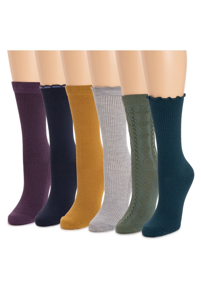 Whisper Soft Crew Socks 6 Pair Pack, Alternate, color, Cool Multi