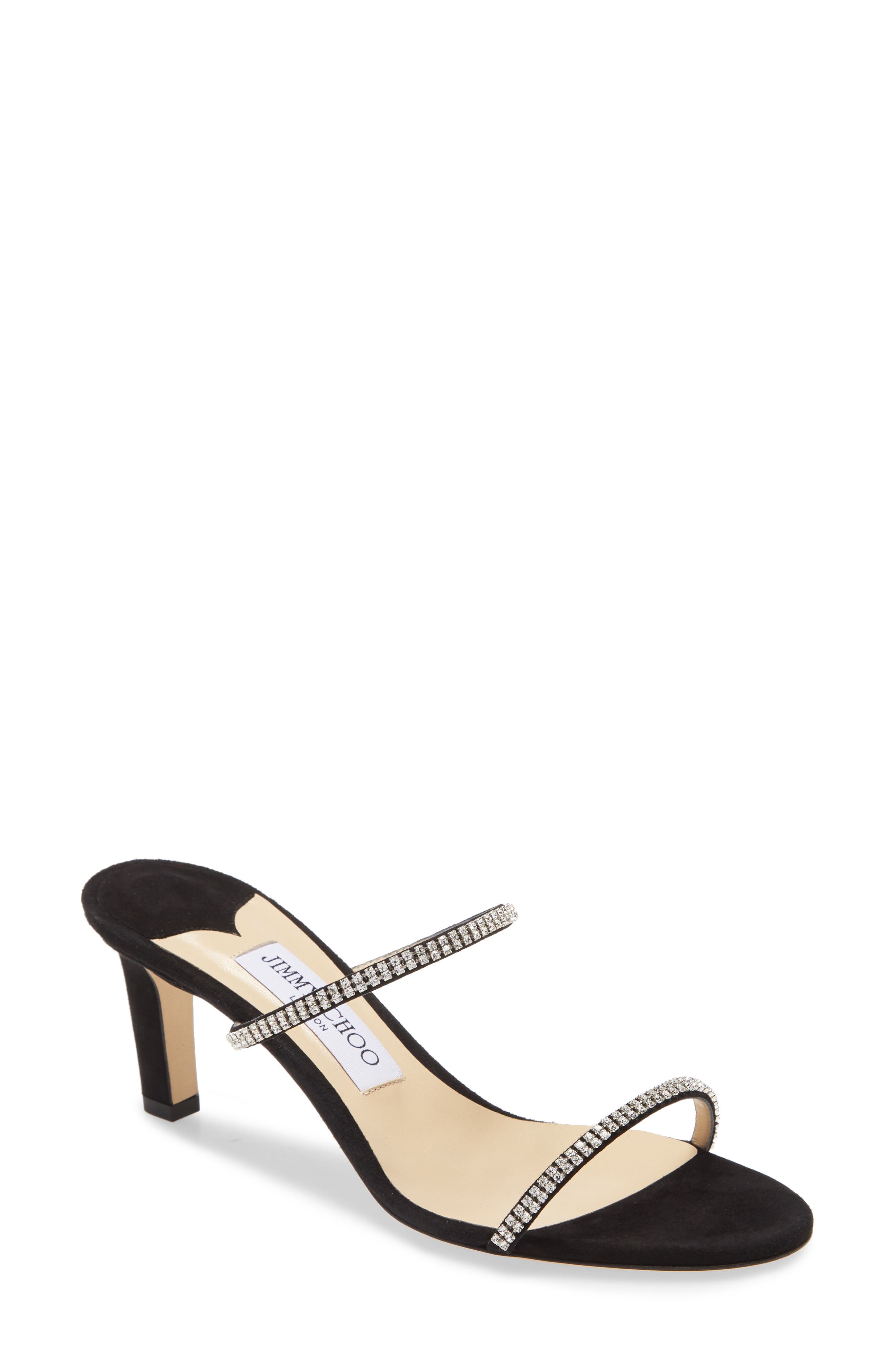 Brea Crystal Embellished Slide Sandal, Main, color, BLACK/ CRYSTAL