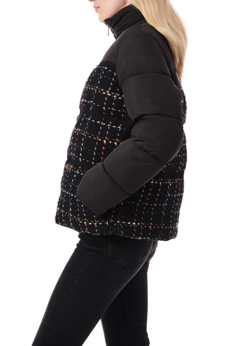 Tweed Puffer Jacket, Alternate, color, BLACK
