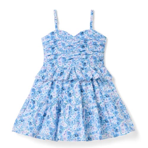 Janie And Jack Kids'  Floral Shirred Peplum Dress In Blue