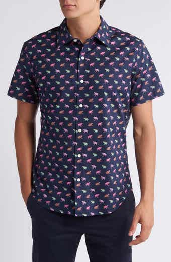 Riviera Frog Print Short Sleeve Stretch Cotton Button-Up Shirt