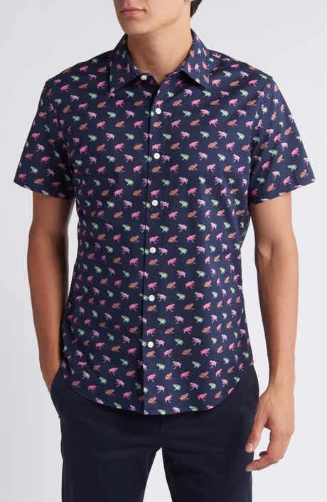 Riviera Frog Print Short Sleeve Stretch Cotton Button-Up Shirt