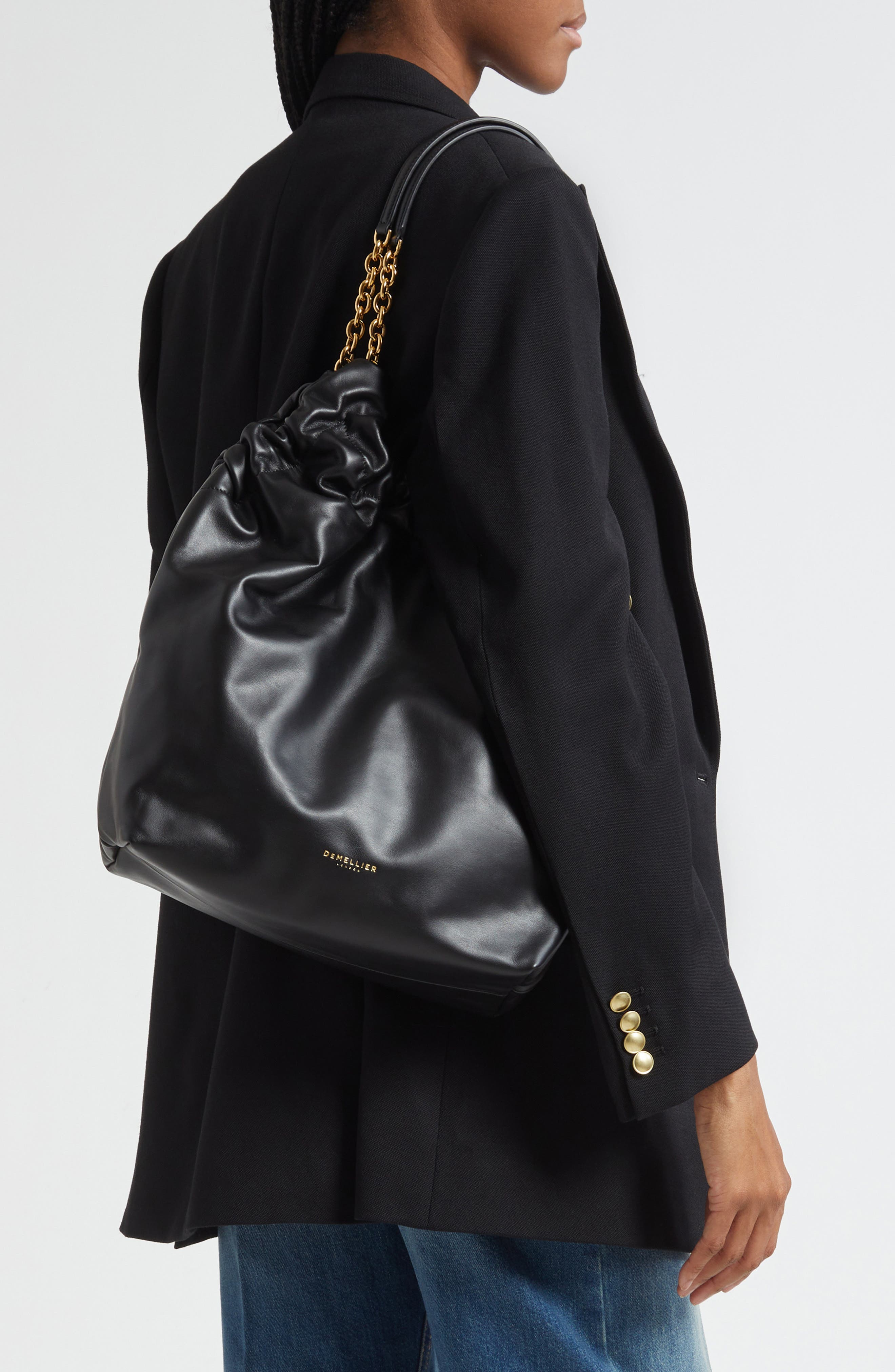 DeMellier Miami Leather Hobo, Alternate, color, Black