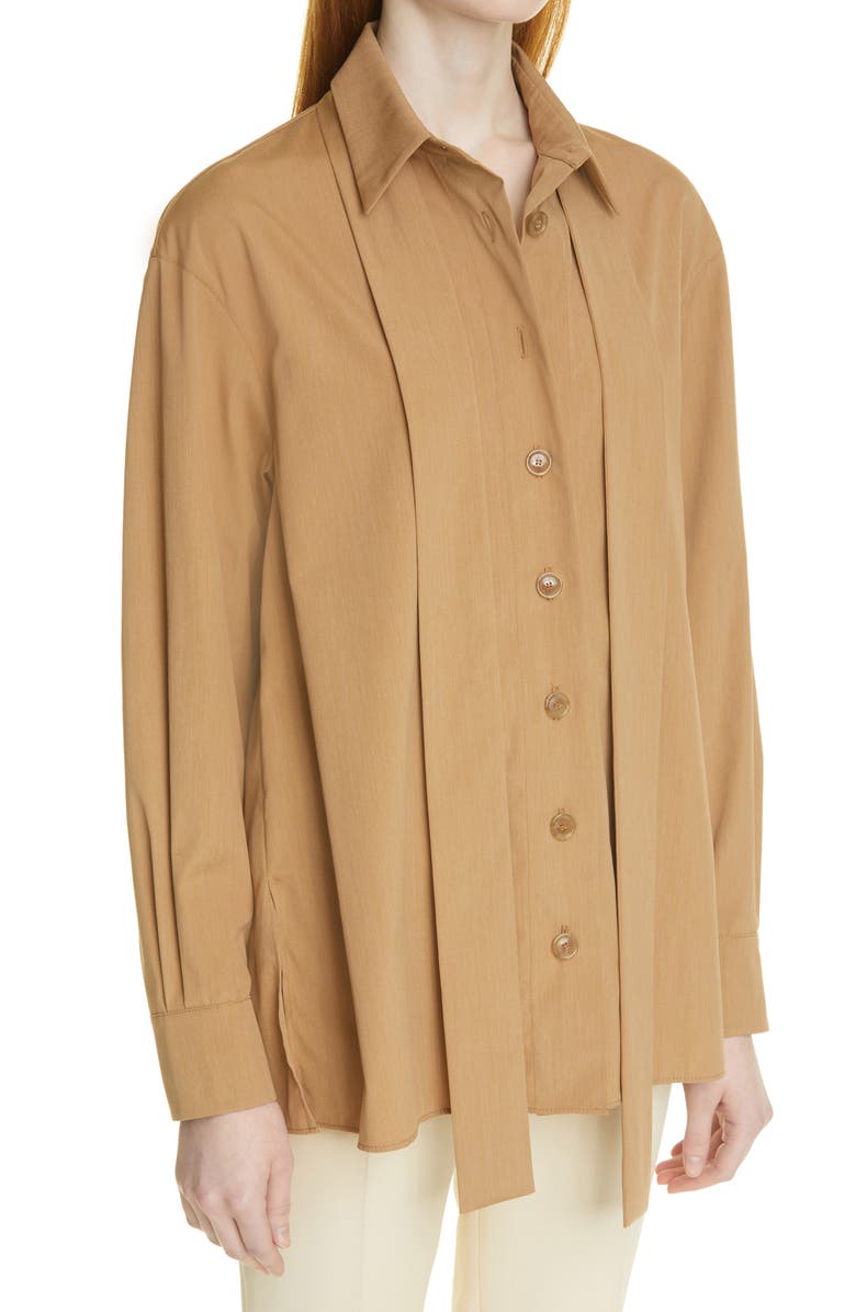 Akris Tie Neck A-Line Cotton & Silk Poplin Blouse, Alternate, color,