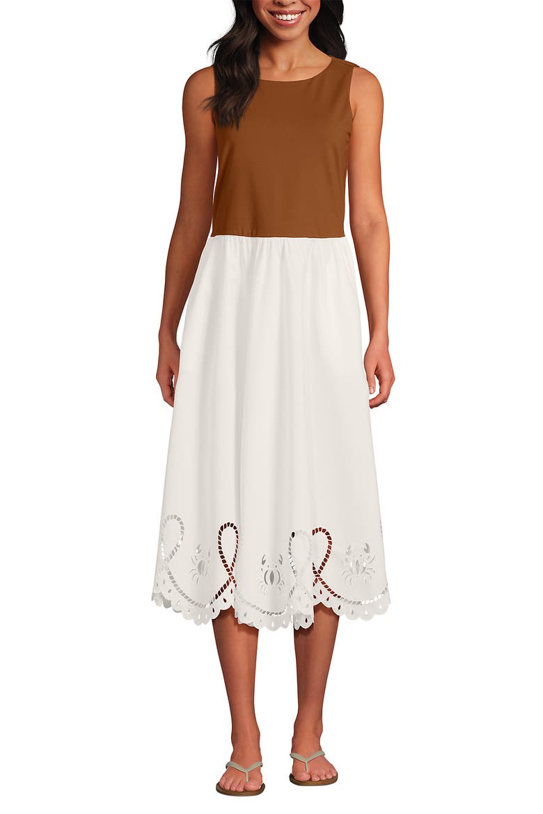 Embroidered Duet Midi Dress, Main, color, Rich Ginger Brown/Ivory