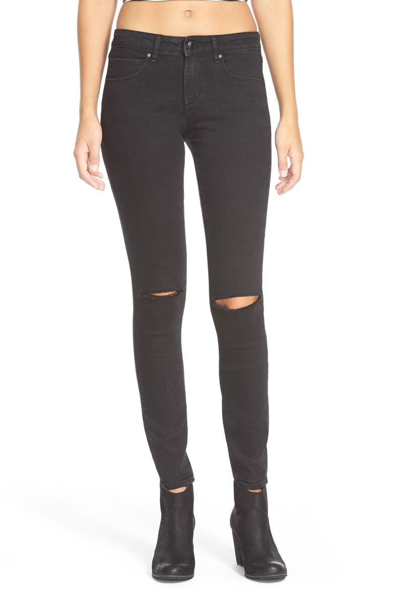 'Sarah' Distressed Skinny Jeans, Main, color, BLACK CAT