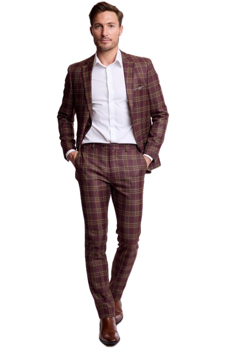 Downing Slim Fit Check Dress Pants, Alternate, color, BURGUNDY TAN CHECK