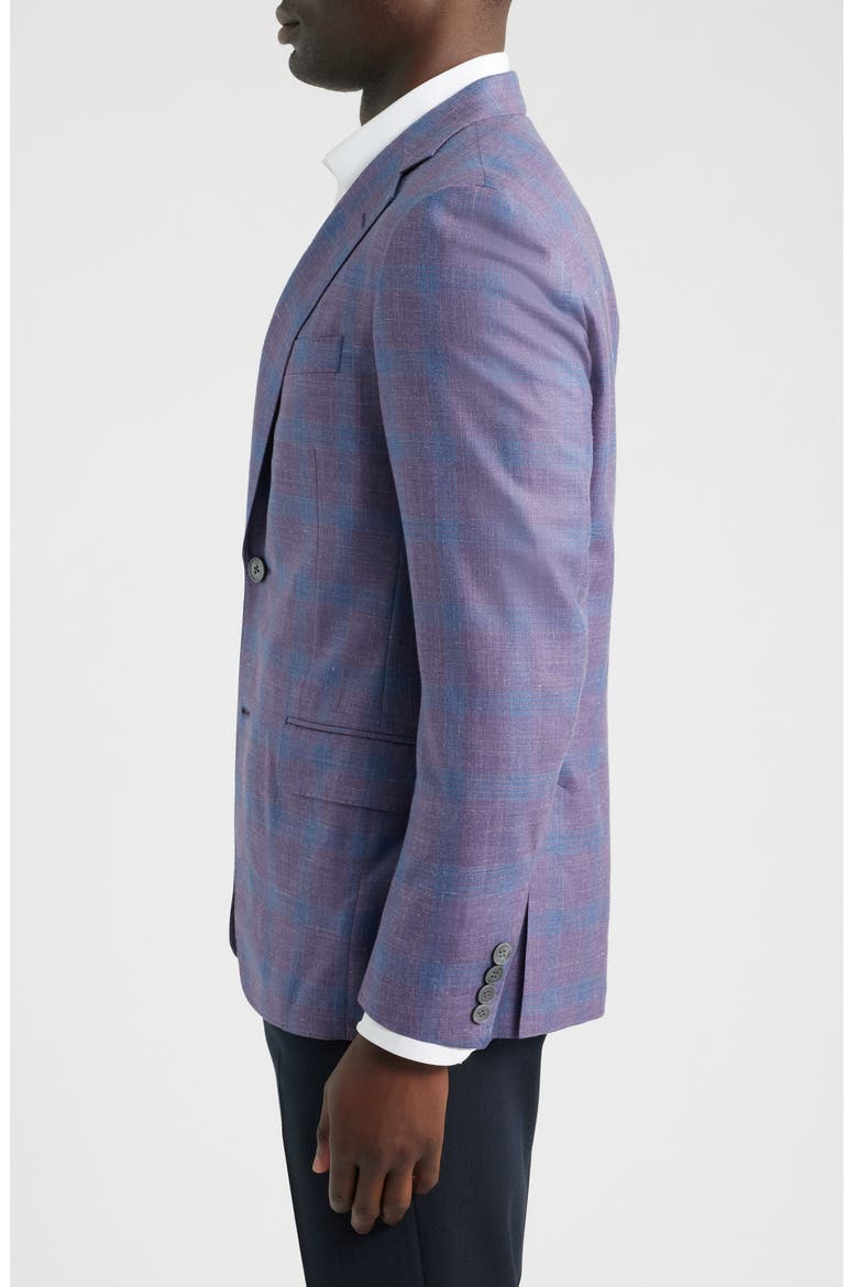 Purple & Blue Plaid Slub Wool Blend Sport Coat, Alternate, color, LILAC