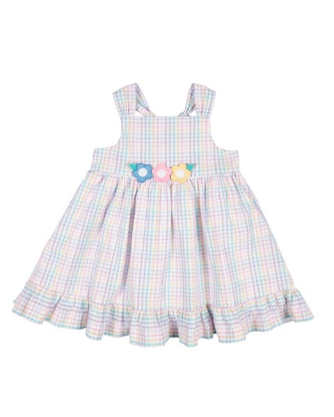 Plaid Seersucker Dress With Flowers (Toddler, Little Kid)