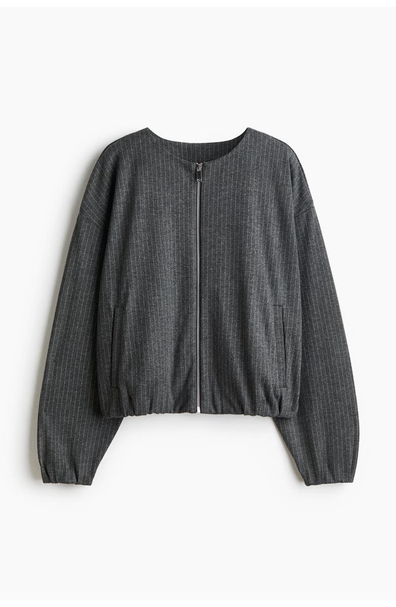 H&M Oversized Jersey Jacket, Main, color, Gray Melange/Pinstriped