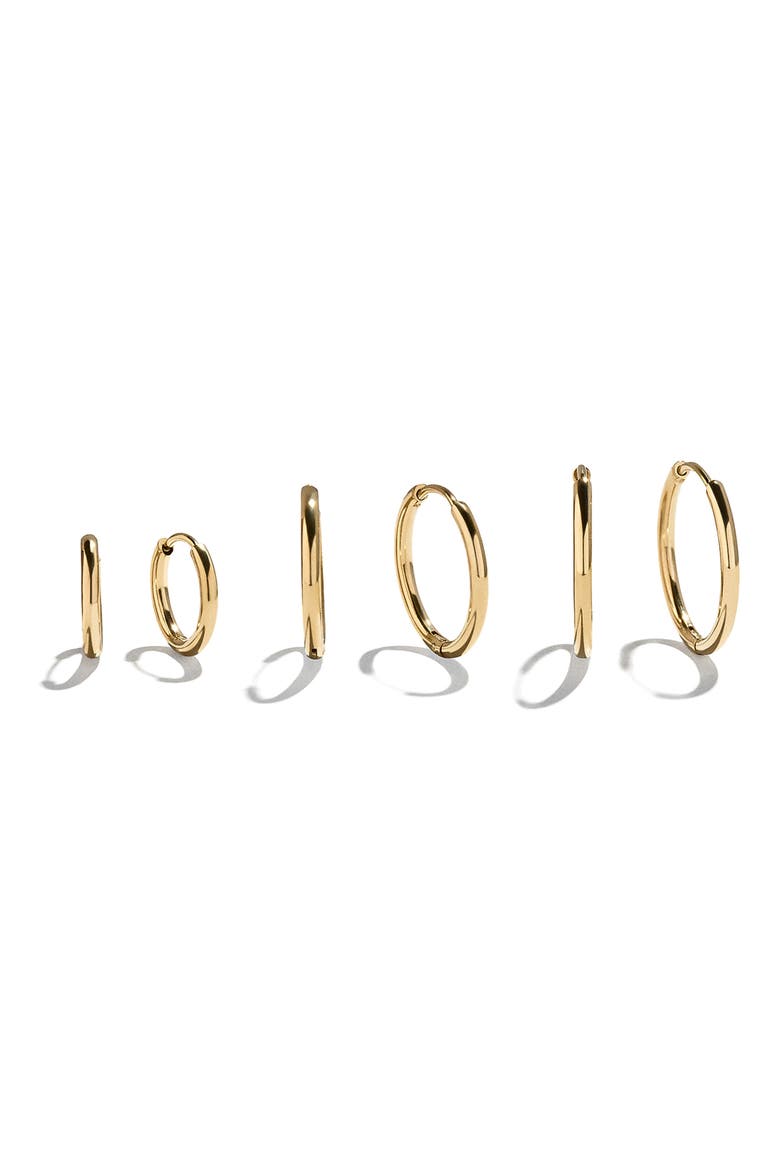 Niata 3-Pack Waterproof Hoop Earrings, Main, color, GOLD