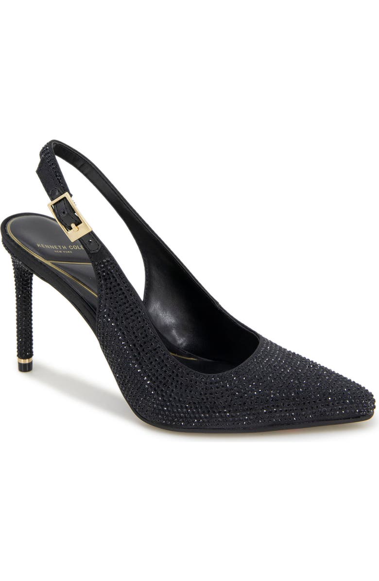 Kenneth Cole Quinnly Crystal Slingback Pointed Toe Pump, Main, color, Black Satin