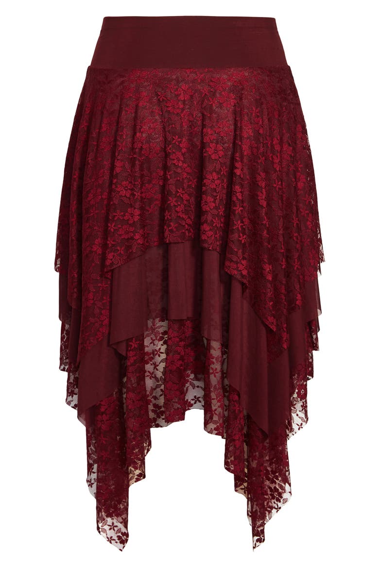 Elizabeth Handkerchief Hem Lace Maxi Skirt, Alternate, color, RUBY