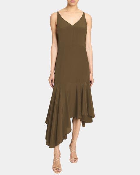 DAVIN Fit and Flare Silk Midi Dress