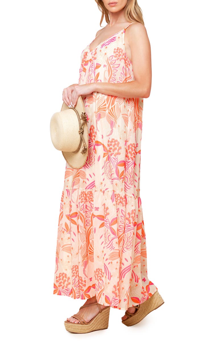 FLYING TOMATO Printed Tie Back Maxi Dress, Alternate, color, White Pink Orange