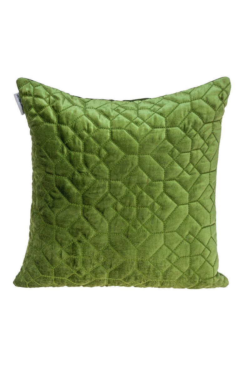 Geometric Embroidered Velvet Accent Pillow, Main, color, OLIVE