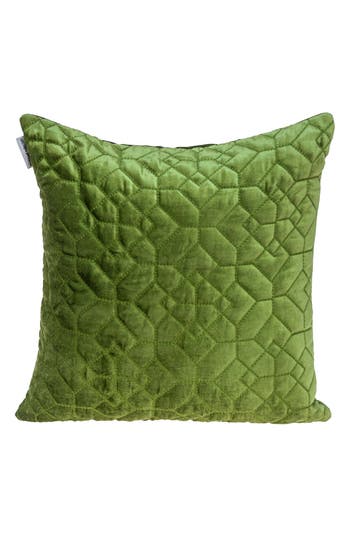 Parkland Collection Geometric Embroidered Velvet Accent Pillow In Olive