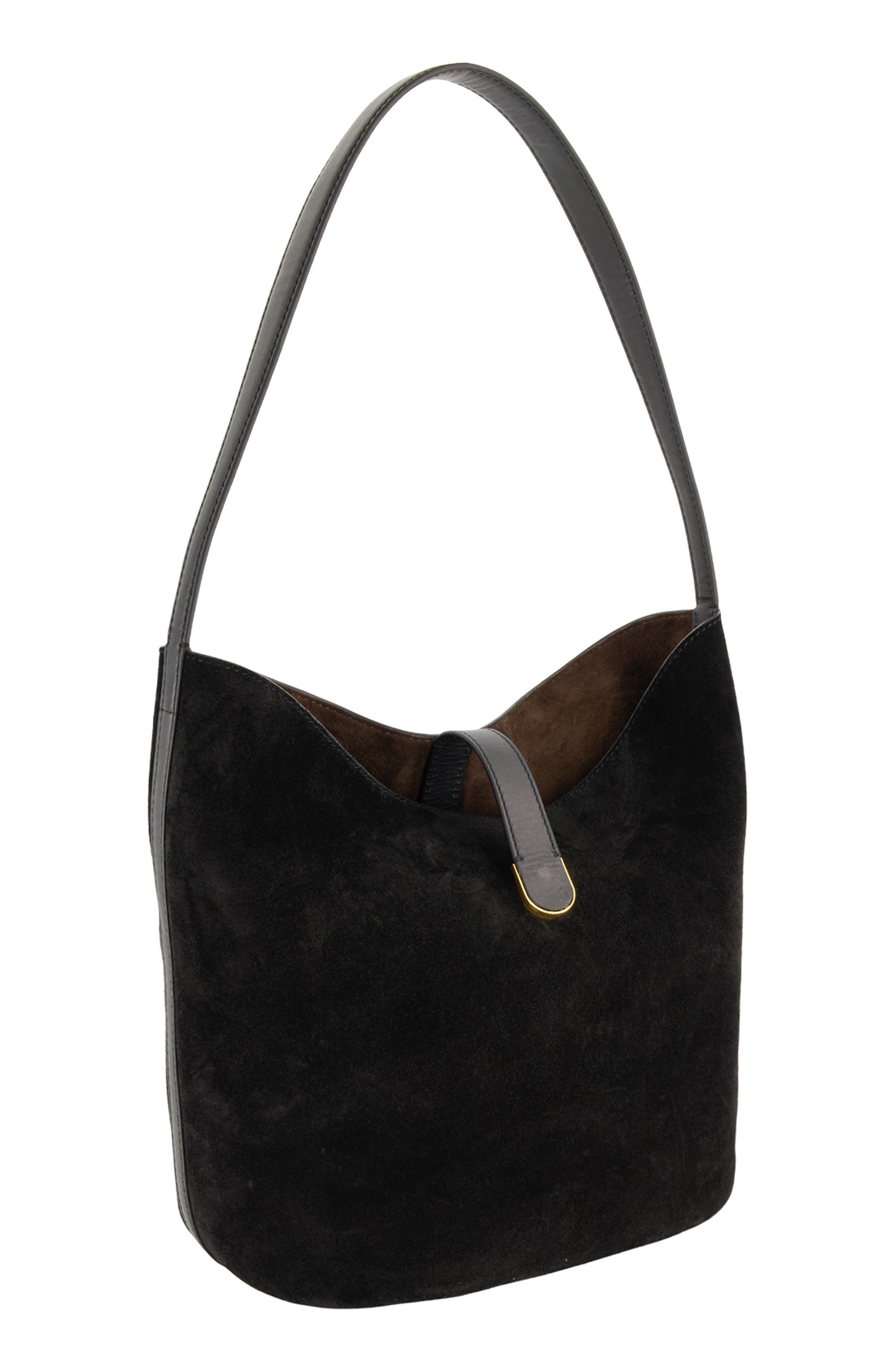 Medium Eris Suede Bucket Bag, Alternate, color, BLACK