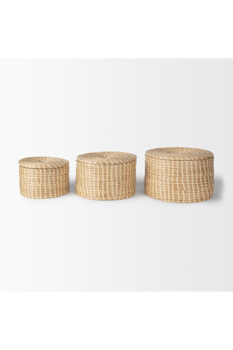 Kailini Set of Nesting Seagrass and Palm Leaf Boxes, Alternate, color, Brown