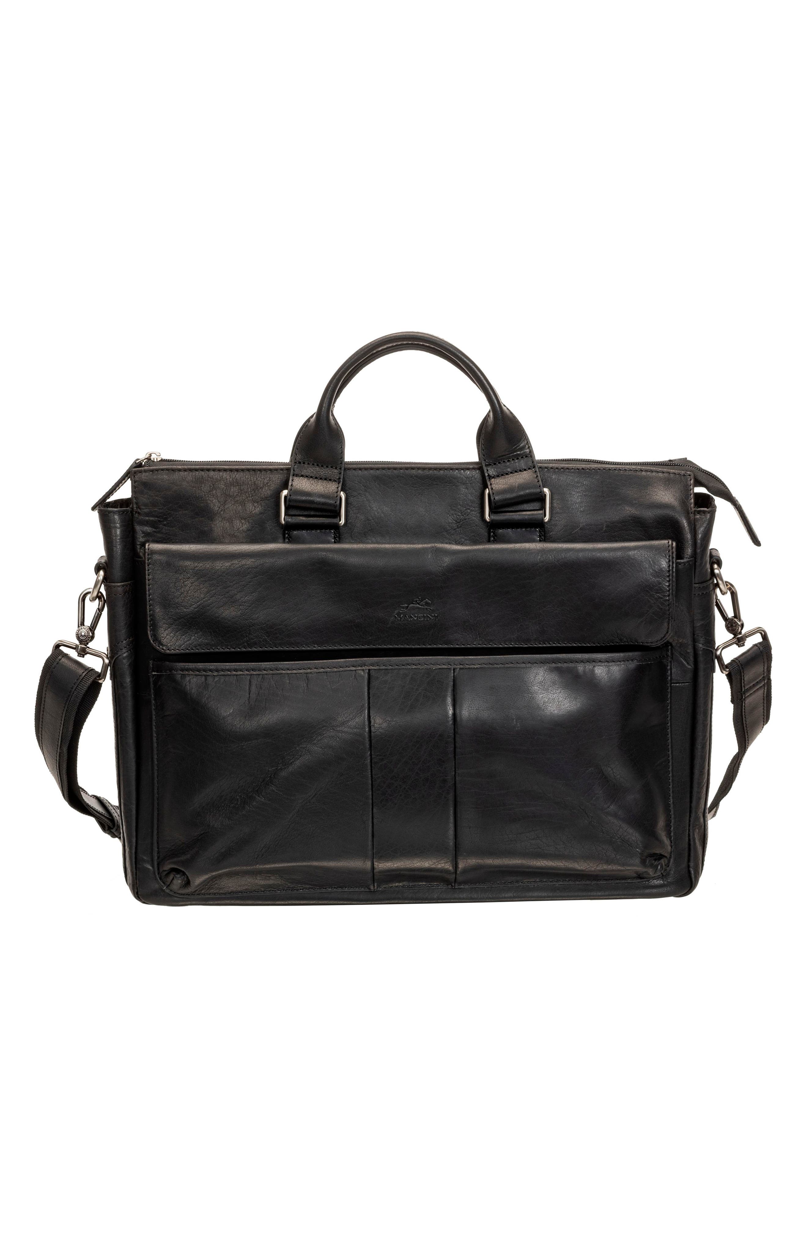 Mancini Leather Briefcase, Alternate, color, Black