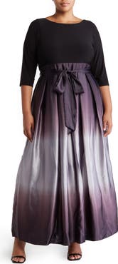 SL FASHIONS Three-Quarter Sleeve Jersey Bodice Ombré Satin A-Line Gown