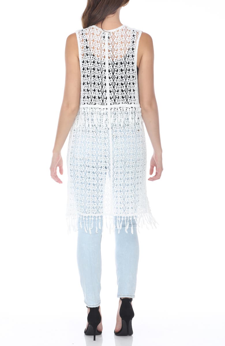 RAIN AND ROSE Crochet Longline Duster Cardigan, Alternate, color, White