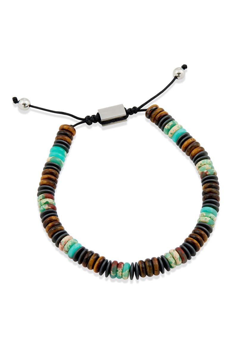 Adjustable Beaded Bracelet, Main, color, TURQUOISE/ TIGER EYE