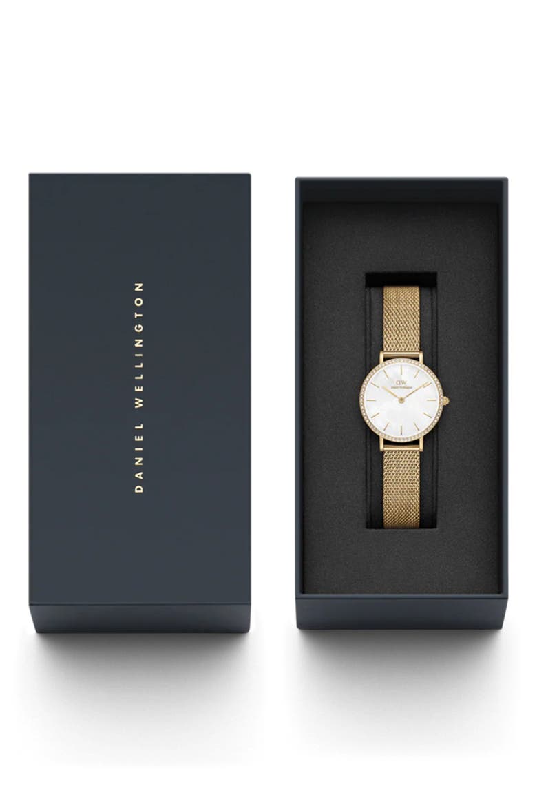 Petite Lumine Mesh Strap Watch, 28mm, Alternate, color, GOLD