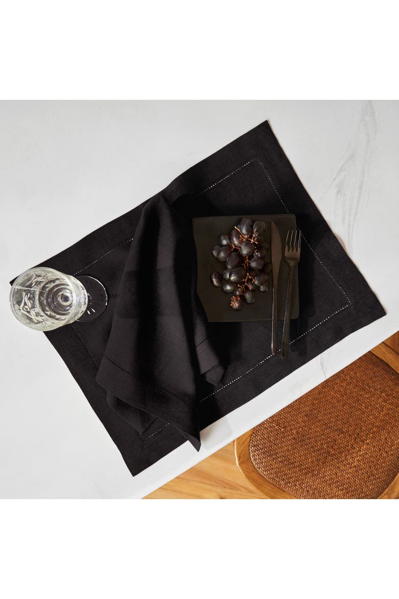 Linen Placemats Set of 4, 14 x 19" - Sonoma Hemstitch, Alternate, color, Black