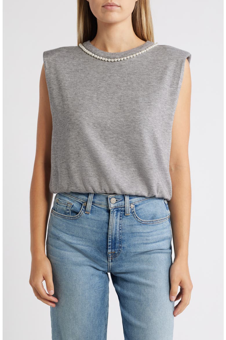 Faux Pearl Trim Extended Shoulder Top, Main, color, HEATHER GREY