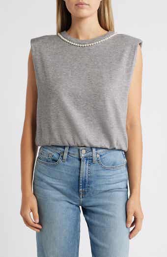 Wit & Wisdom Faux Pearl Trim Extended Shoulder Top