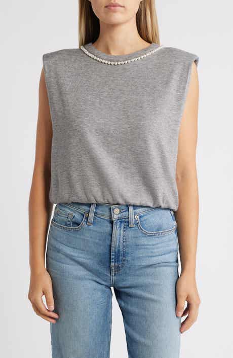 Wit & Wisdom Faux Pearl Trim Extended Shoulder Top