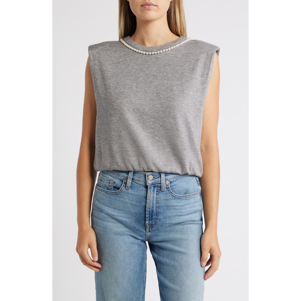 Wit & Wisdom Faux Pearl Trim Extended Shoulder Top In Gray