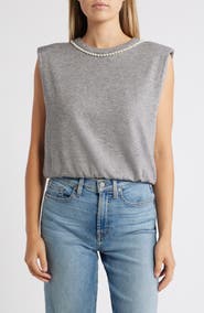 Wit & Wisdom Faux Pearl Trim Extended Shoulder Top