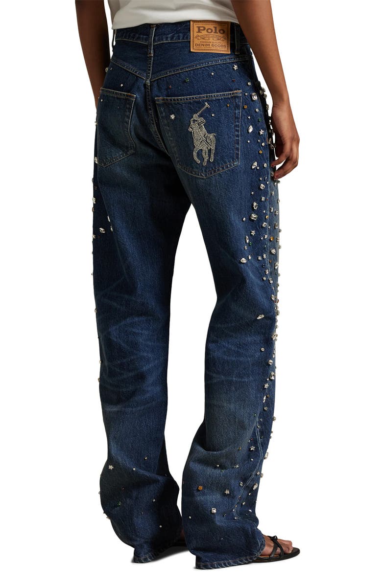 Polo Ralph Lauren Rhinestone Embellished High Waist Relaxed Straight Leg Jeans, Alternate, color, Lugo Wash