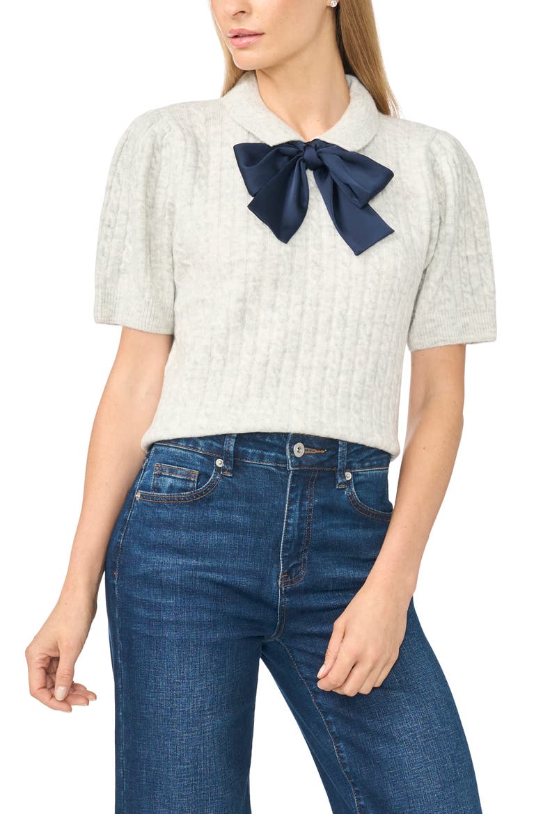 Tie Neck Cable Stitch Sweater, Main, color, JAZZ CLUB