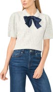CeCe Tie Neck Cable Stitch Sweater