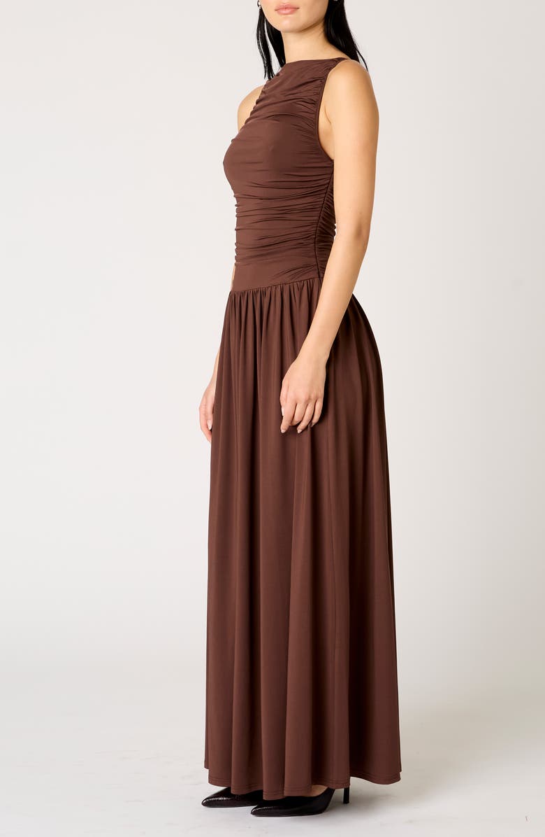 Nia Clea Ruched Sleeveless Drop Waist Maxi Dress, Alternate, color, Espresso