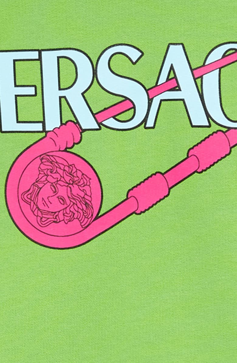 Versace Kids' Safety Pin Logo Graphic Cotton Hoodie, Alternate, color,