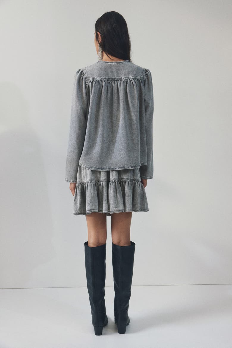 Puff-sleeved Denim Jacket, Alternate, color, Washed gray
