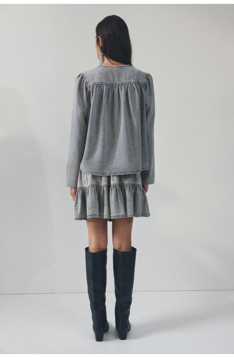 H&M Puff-sleeved Denim Jacket, Alternate, color, Washed Gray