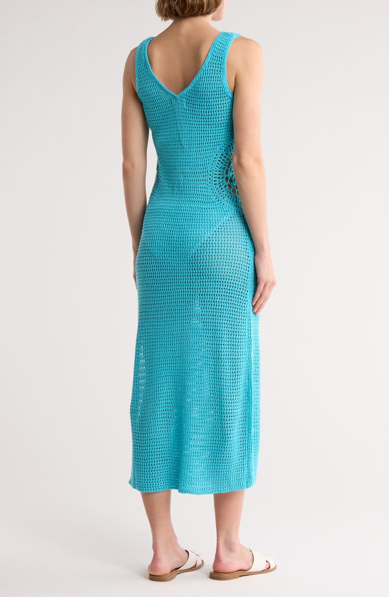 Elan Crochet Open Stitch Cover-Up Tank Dress, Alternate, color, Turquoise