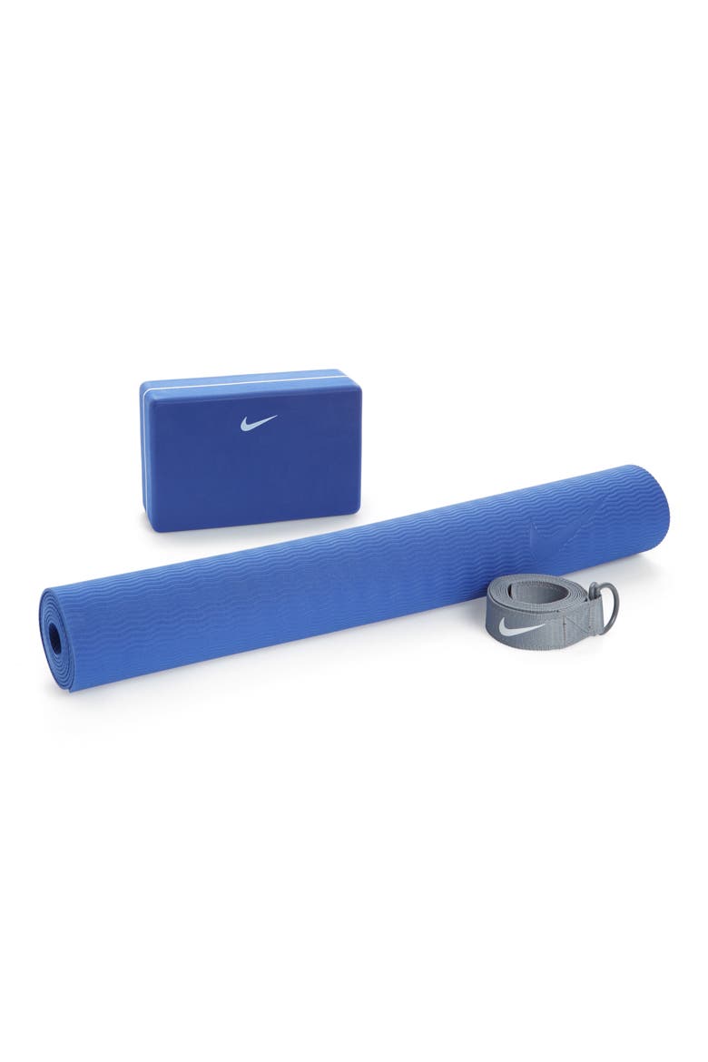 Essential Yoga Mat & Block, Main, color, DEEP ROYAL BLUE/ COOL GREY